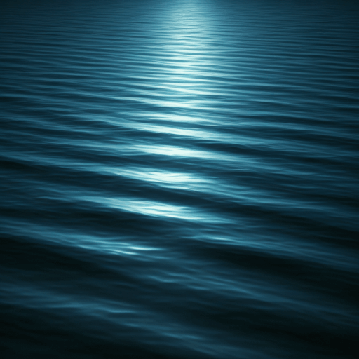 Geo-Technical- atmospheric cinematic shot of deep blue ocean water surface with soft ripples and dramatic lighting from above