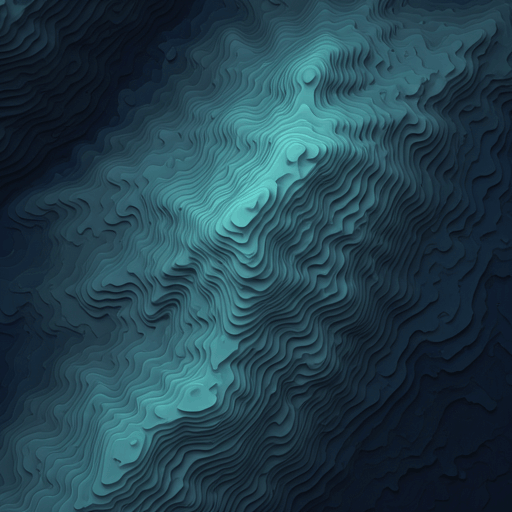 Satellite topographic map of a coastal region with bathymetric depth contours in deep blue and teal