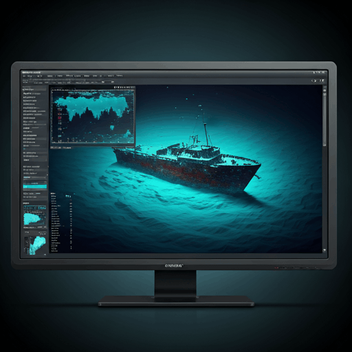A computer screen displaying hydrographic survey data